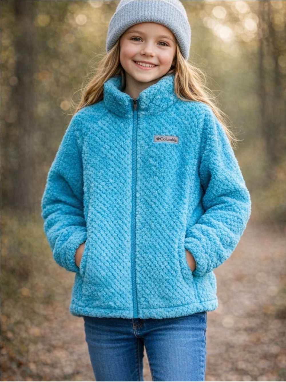 Columbia Girls Large Turquoise Blue Sherpa Fleece Full Zip Jacket